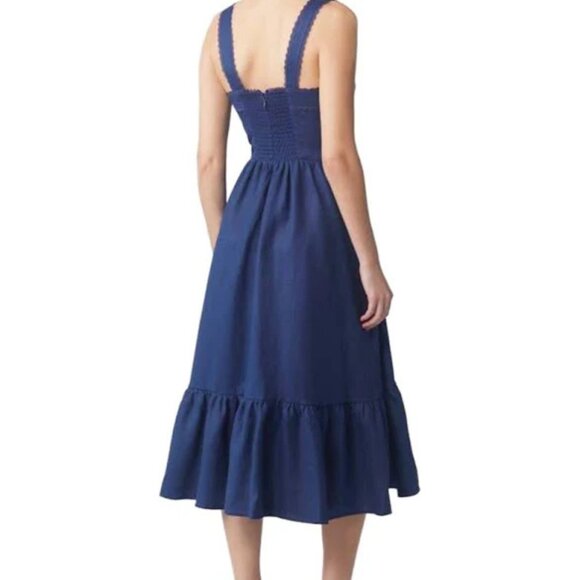 Reformation Rowen Square Neck Smocked Linen Sundress Danube Size 6 - Picture 2 of 9